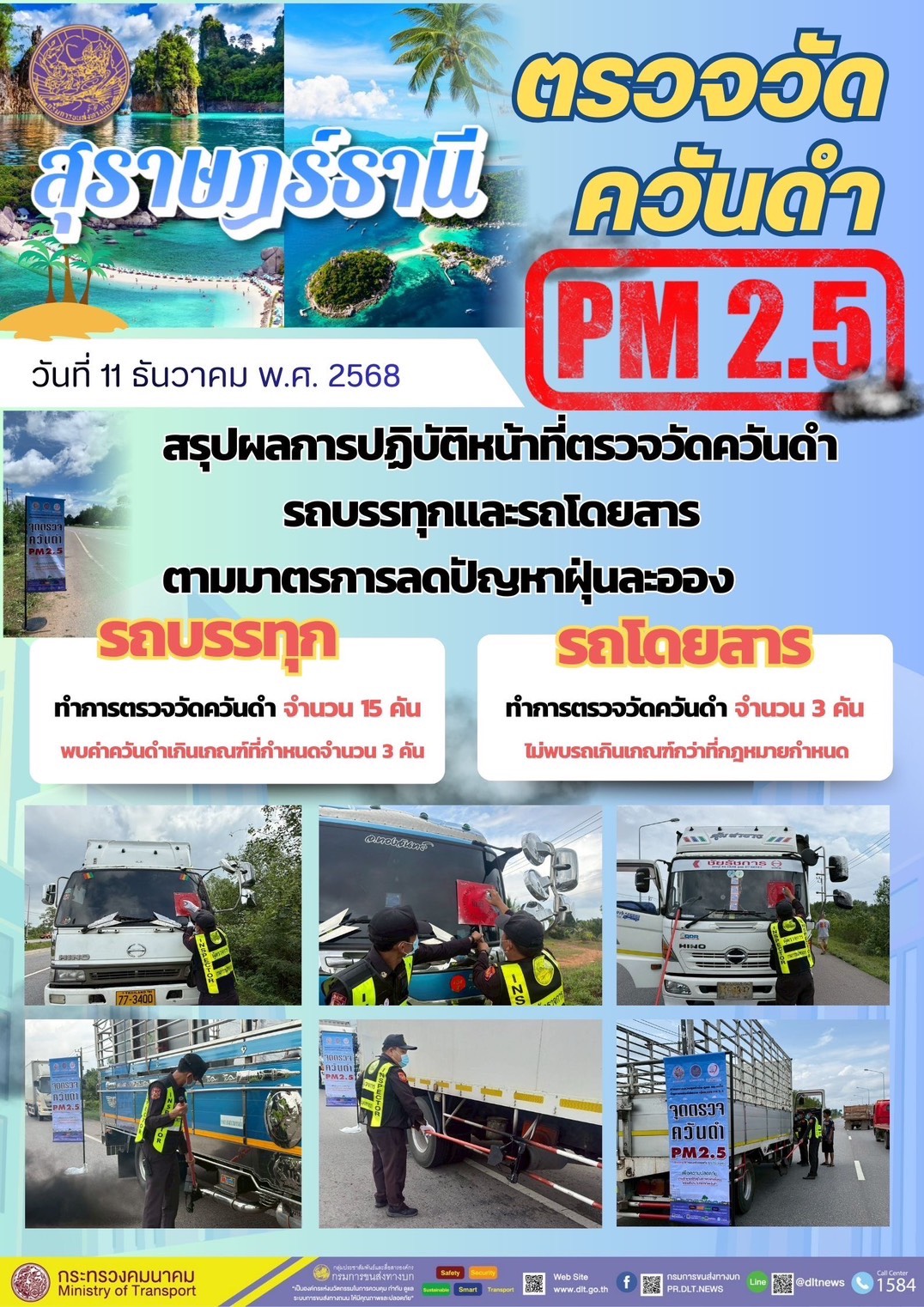 สรุปผลการปฏิบัติหน้าที่ตรวจวัดควันดำ
รถบรรทุกและรถโดยสาร
ตามมาตรการลดปัญหาฝุ่นละออง