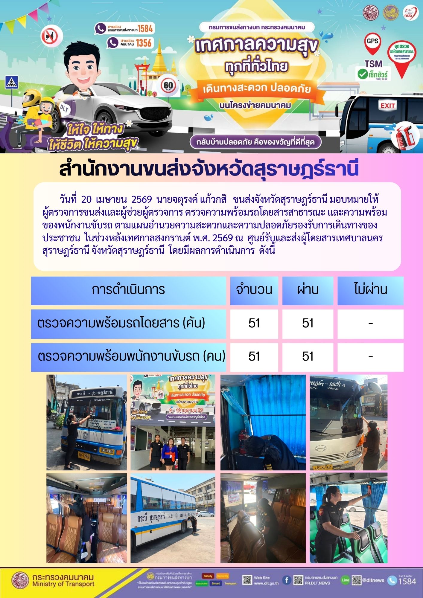สำนักงานขนส่งจังหวัดสุราษฎร์ธานี วันที่ 20 เมษายน 2569