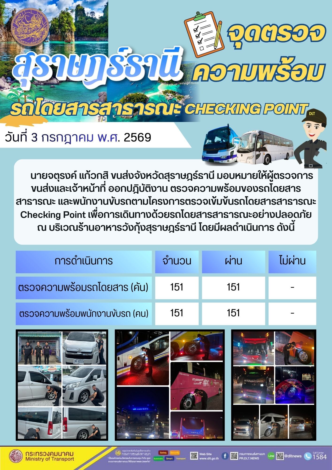 จุดตรวจความพร้อม รถโดยสารสารารณะ CHECKING POINT สุราษฎรธานี วันที่ 3 กรกฎาคม พ.ศ. 2569
