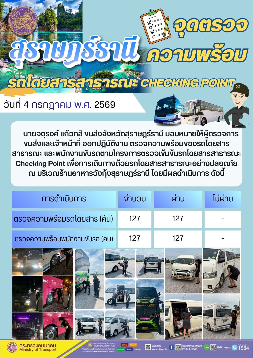 จุดตรวจความพร้อม รถโดยสารสารารณะ CHECKING POINT สุราษฎรธานี วันที่ วันที่ 4 กรกฎาคม พ.ศ. 2569