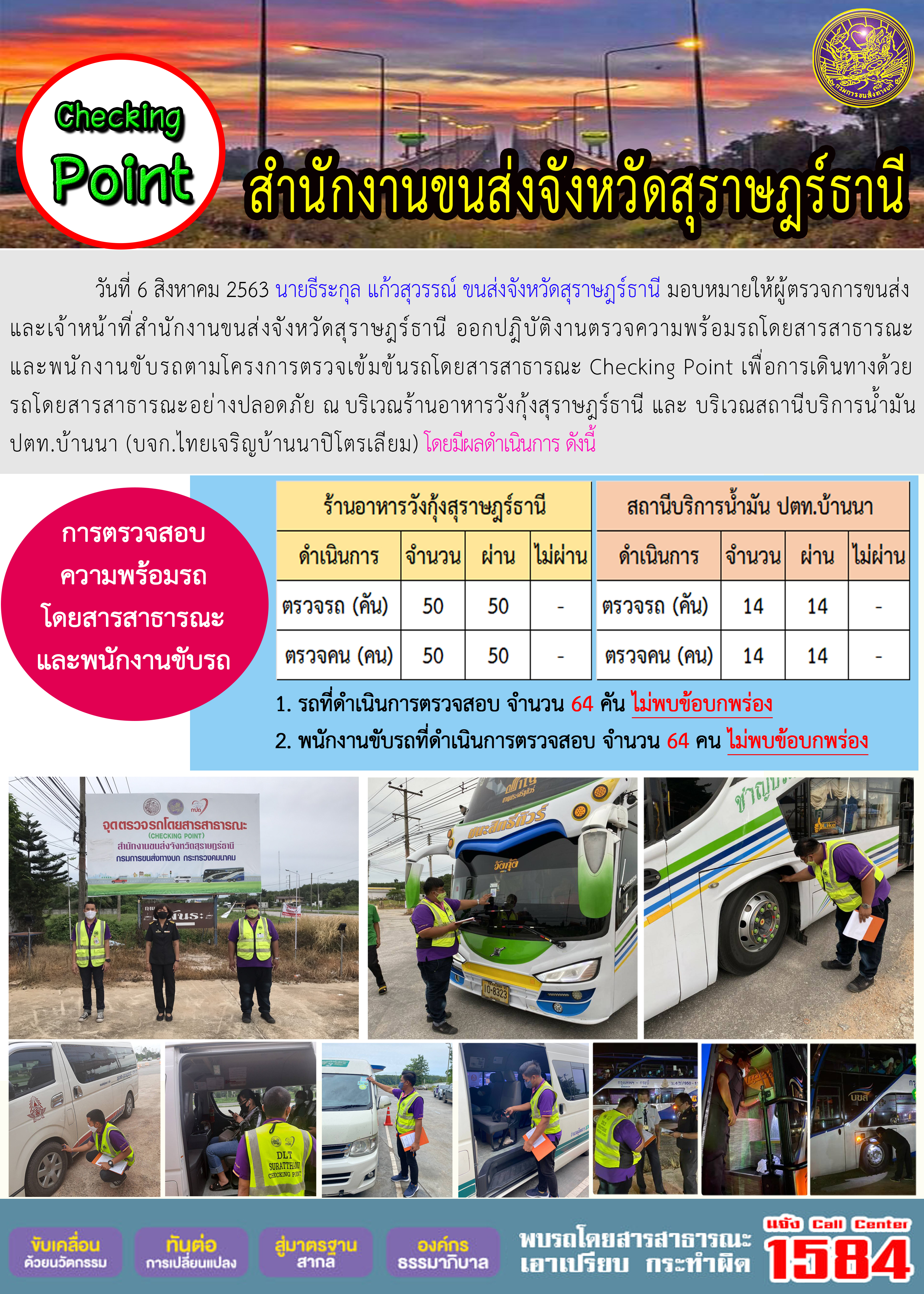 CHECKING POINT ระยะที่ 2 ผลการตรวจสอบรถและพนักงานขับรถ ณ จุดตรวจ (Checking Point) 