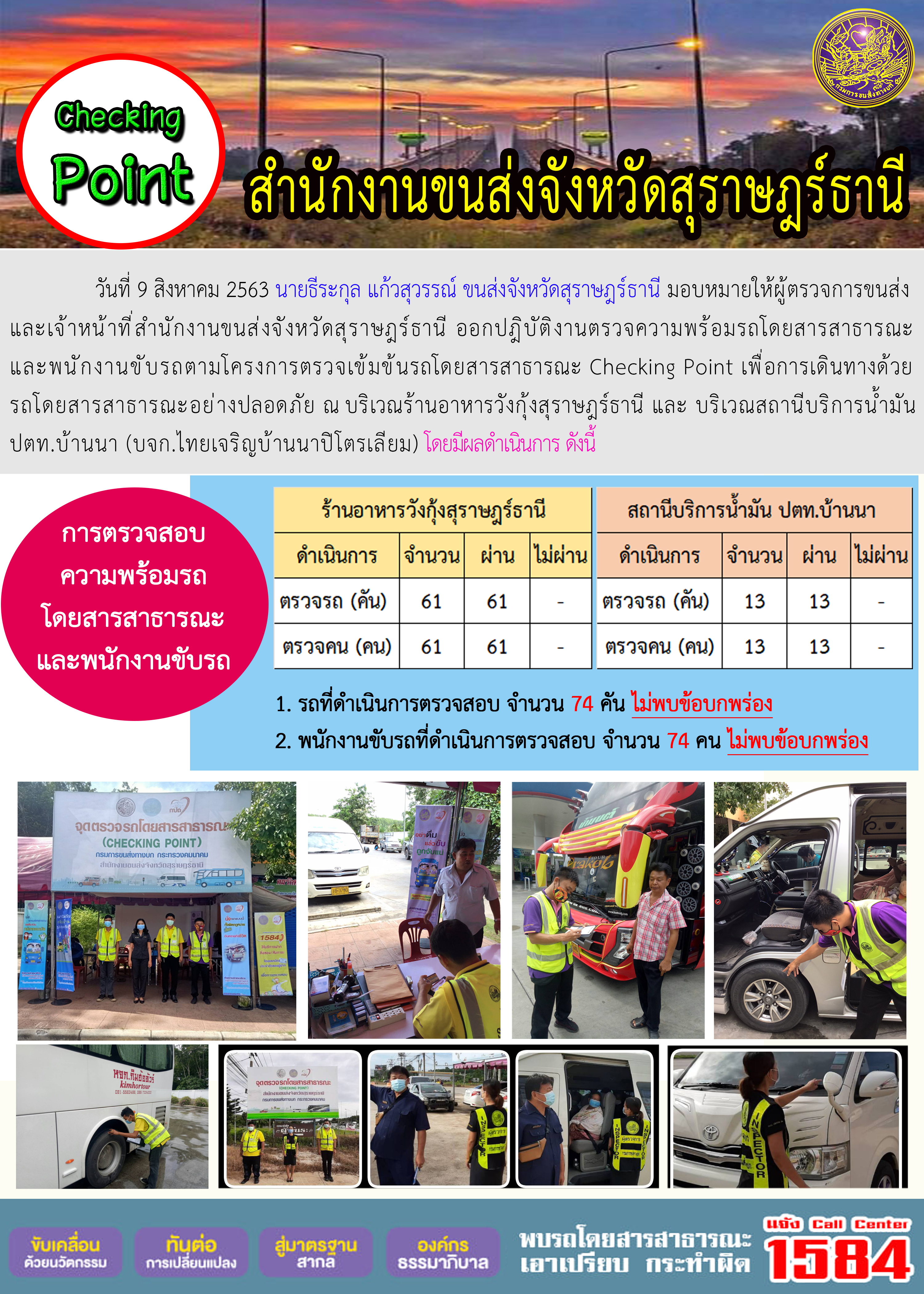 CHECKING POINT ระยะที่ 2 ผลการตรวจสอบรถและพนักงานขับรถ ณ จุดตรวจ (Checking Point) 