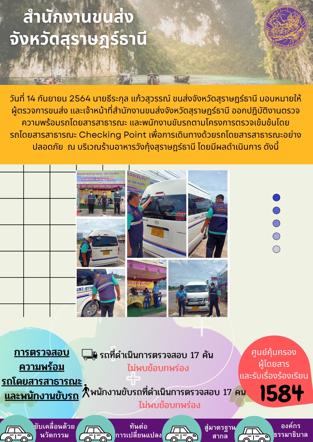 การตรวจสอบความพร้อมรถโดยสารสาธารณะและพนักงานขับรถ วันที่ 14 กันยายน 2564