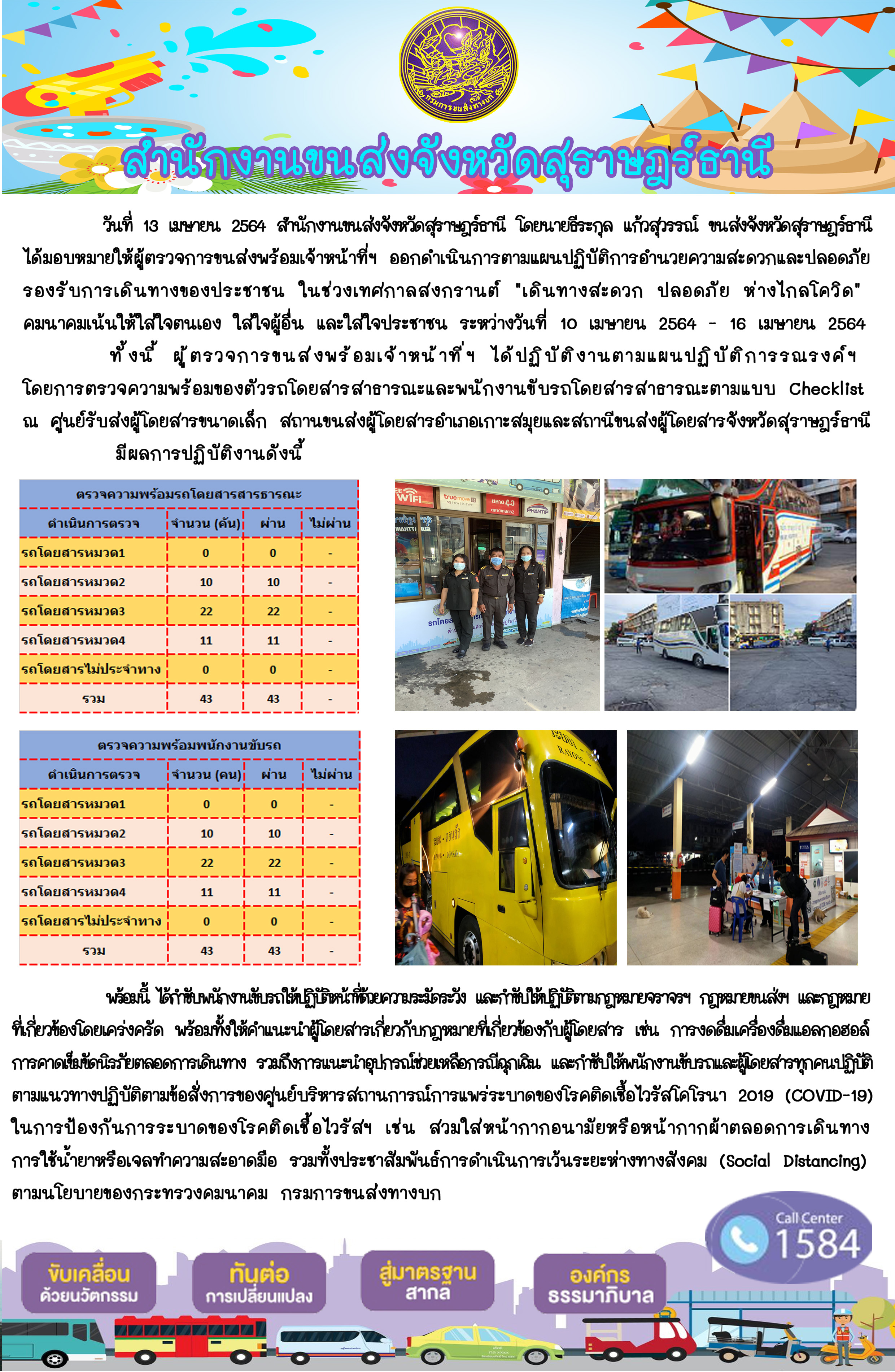 โครงการ "เดินทาง สะดวก ปลอดภัย ห่างไกลโควิด" ประจำวันที่ 13 เมษายน 2564