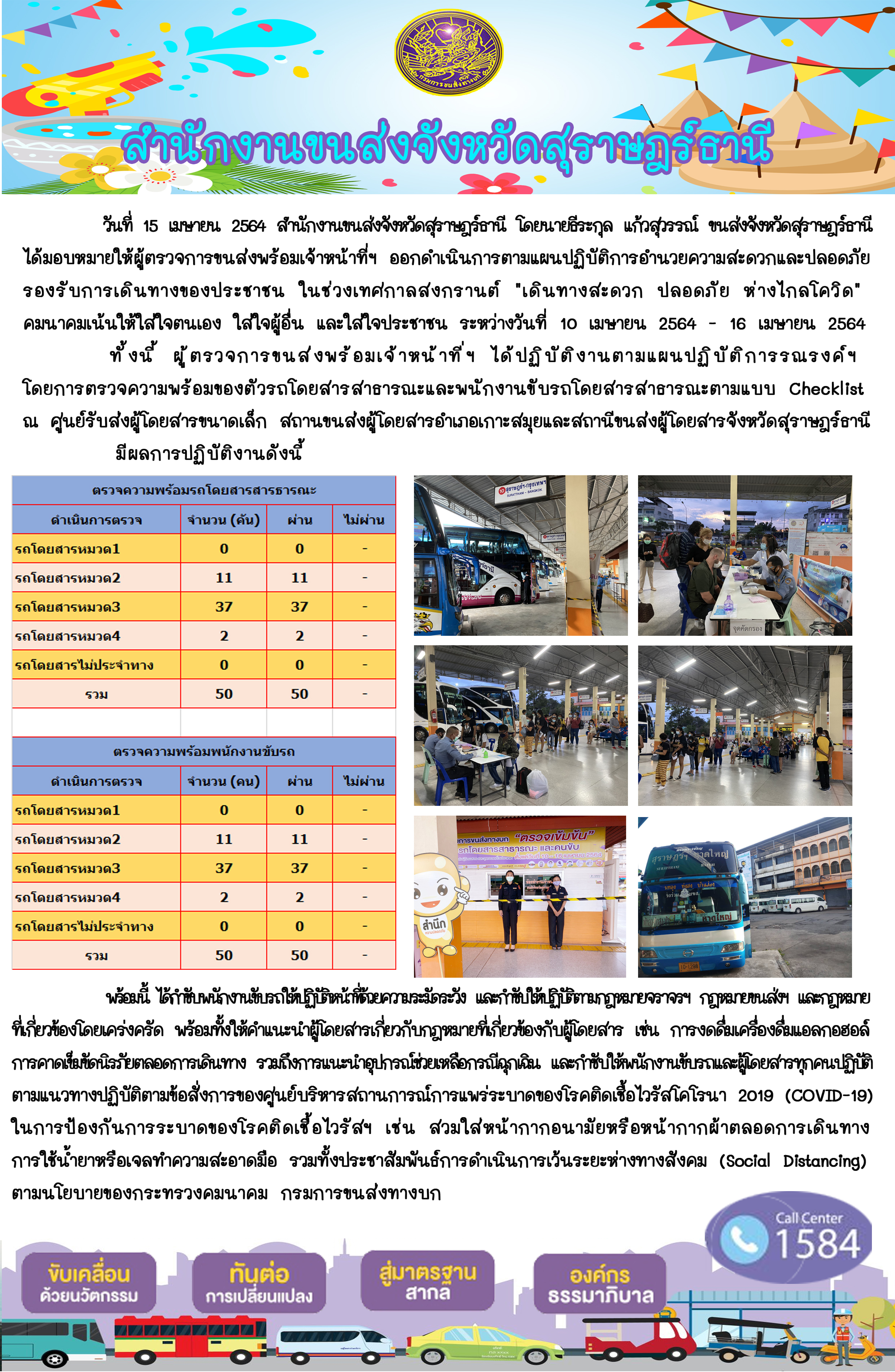 โครงการ "เดินทาง สะดวก ปลอดภัย ห่างไกลโควิด" ประจำวันที่ 15 เมษายน 2564