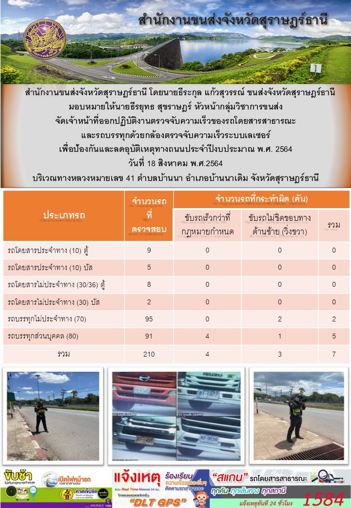 ตรวจจับความเร็วรถโดยสารสาธารณะและรถบรรทุกด้วยกล้องตรวจจับความเร็วระบบเลเซอร์ วันที่ 18 สิงหาคม 2564