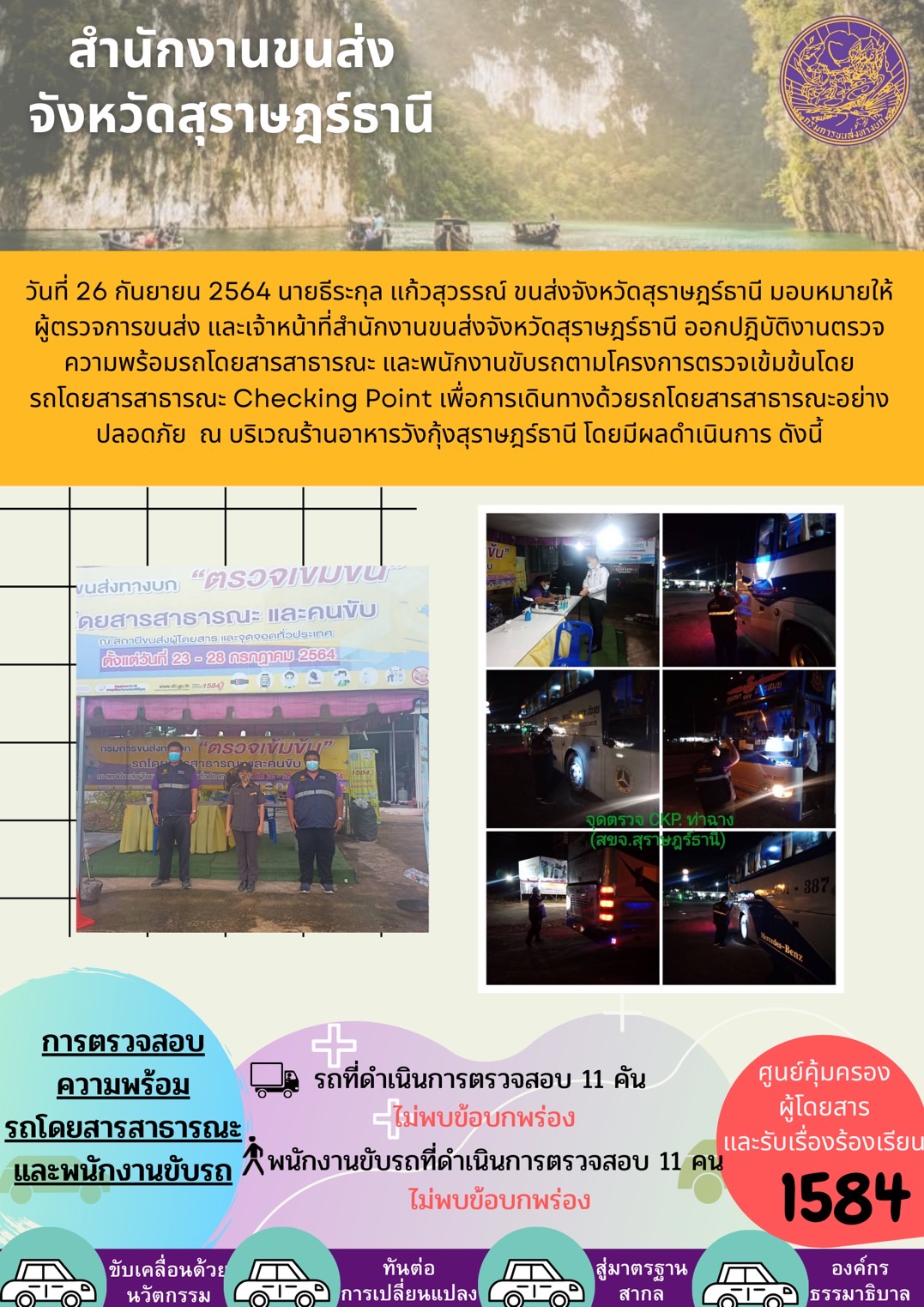 การตรวจสอบความพร้อมรถโดยสารสาธารณะและพนักงานขับรถ วันที่ 26 กันยายน 2564