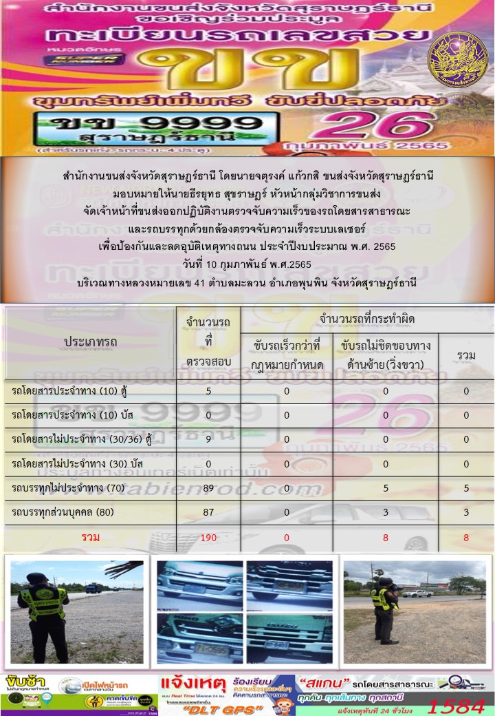 จัดเจ้าหน้าที่ขนส่งออกปฏิบัติงานตรวจจับความเร็วของรถโดยสารสาธารณะและรถบรรทุกด้วยกล้องตรวจจับความเร็วแบบเลเซอร์