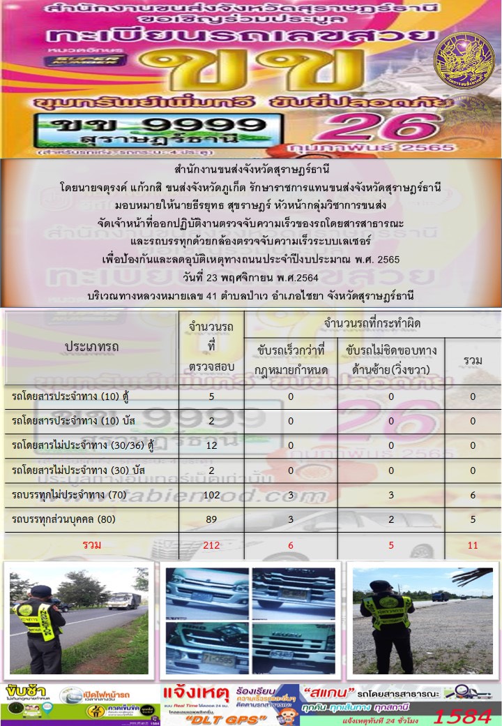 ตรวจจับความเร็วรถโดยสารสาธารณะและรถบรรทุกด้วยกล้องตรวจจับความเร็วระบบเลเซอร์ วันที่ 23 พฤศจิกายน 2564